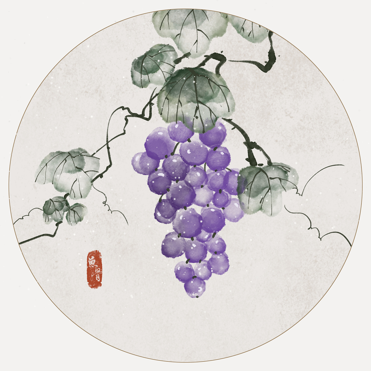 水墨葡萄福州 |                                              插画