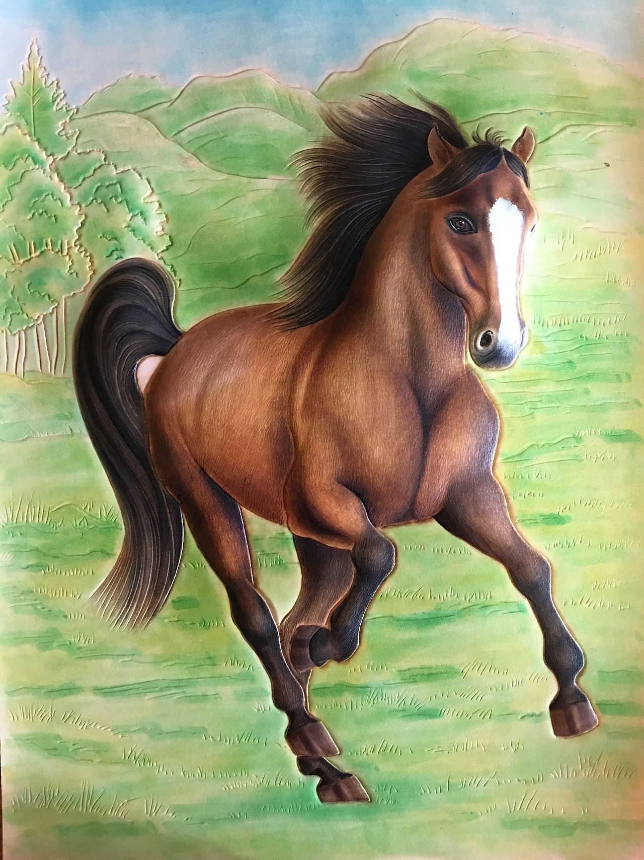 皮塑画—-骏马奔驰