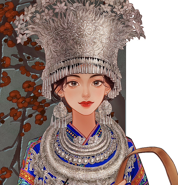（少数民族插画）苗族女孩（图ZMzU5NDE0ODE2） - 艺术插画 - 站酷设计师柿子葉原创素材 - 站酷ZCOOL