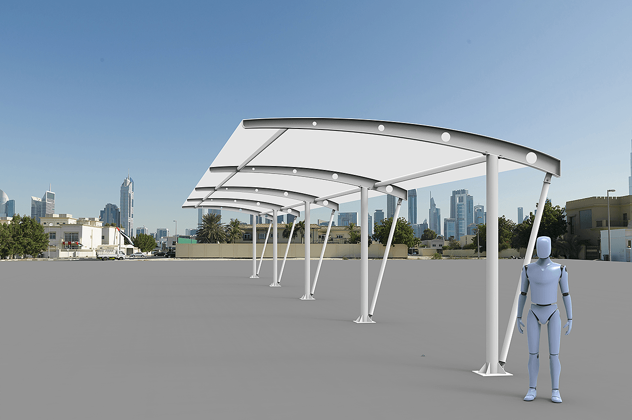 武汉纽兰工业园门口新能源公交车总站充电桩膜结构车棚