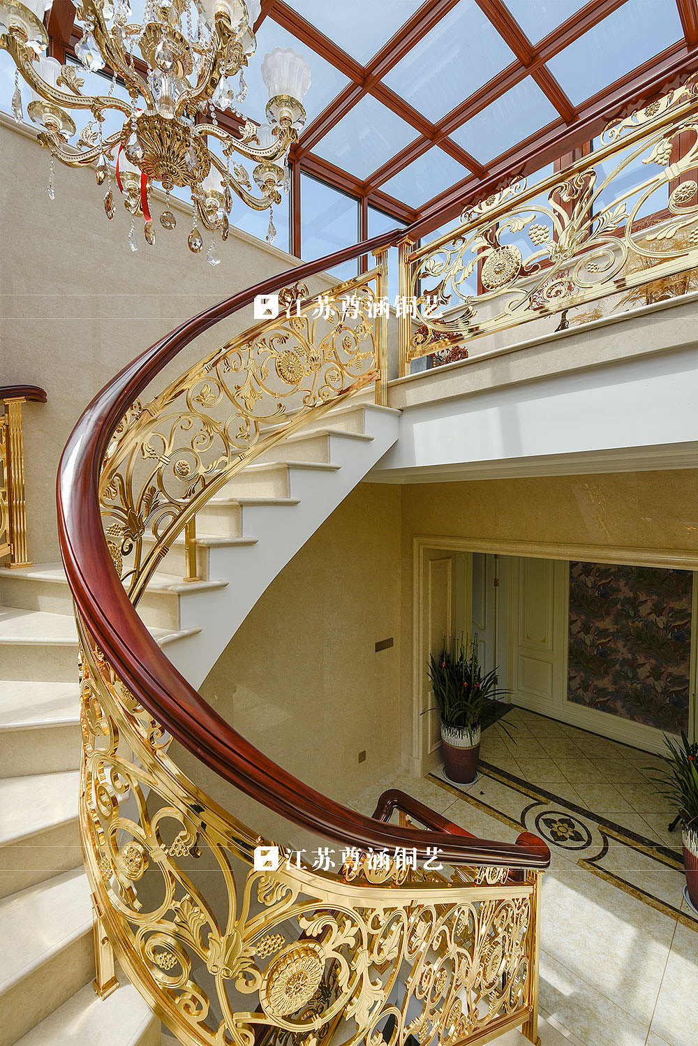 铜板雕刻郁金香楼梯护栏别墅专属标志 楼梯