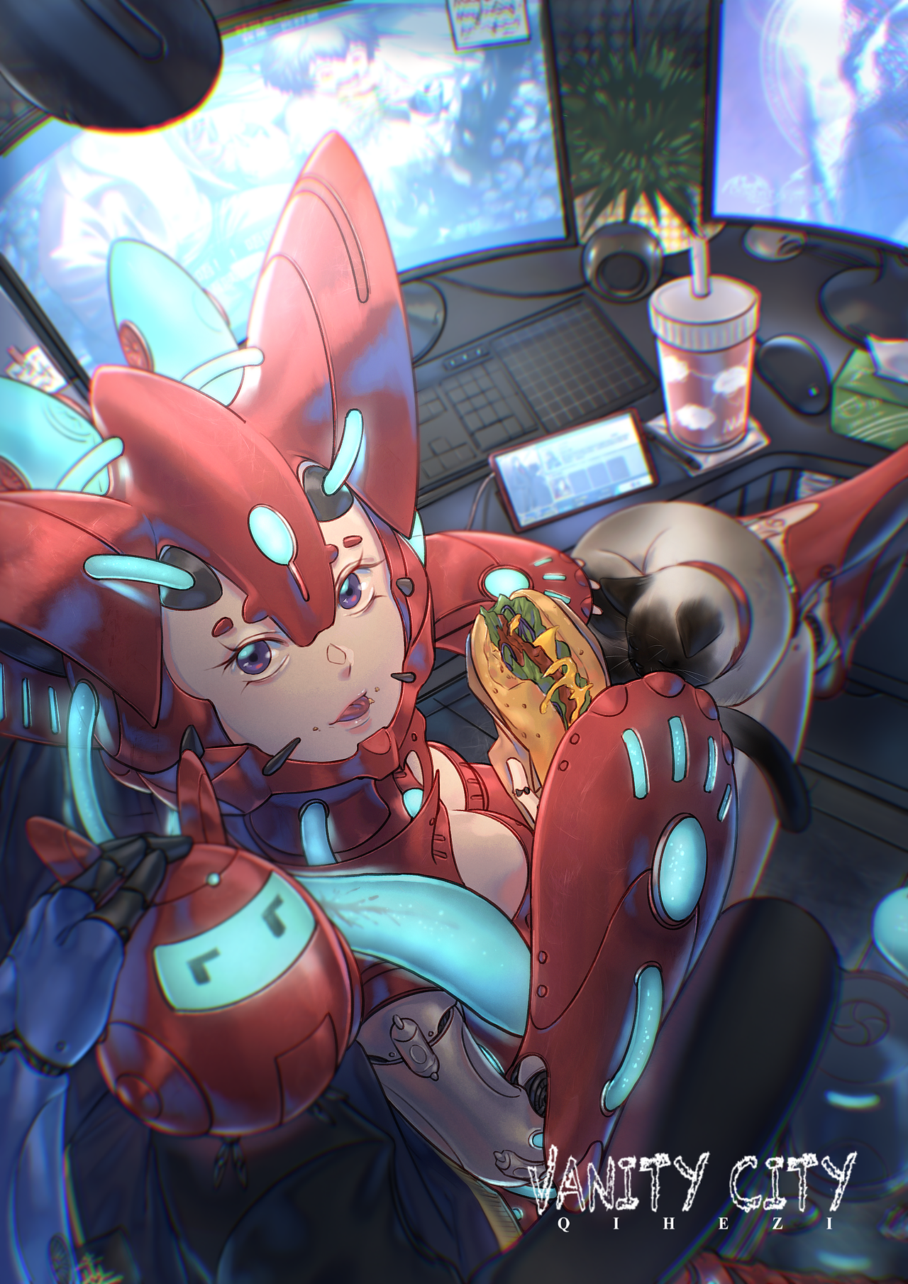 红色小野猫—玛菲娅（图ZMjQyNzM3NzE2） - 艺术插画 - 站酷设计师七禾梓原创素材 - 站酷ZCOOL