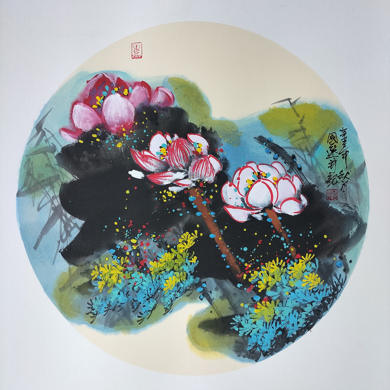 泼彩荷花系列作品