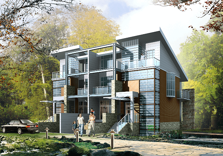 山区小别墅设计CAD施工图附加效果图