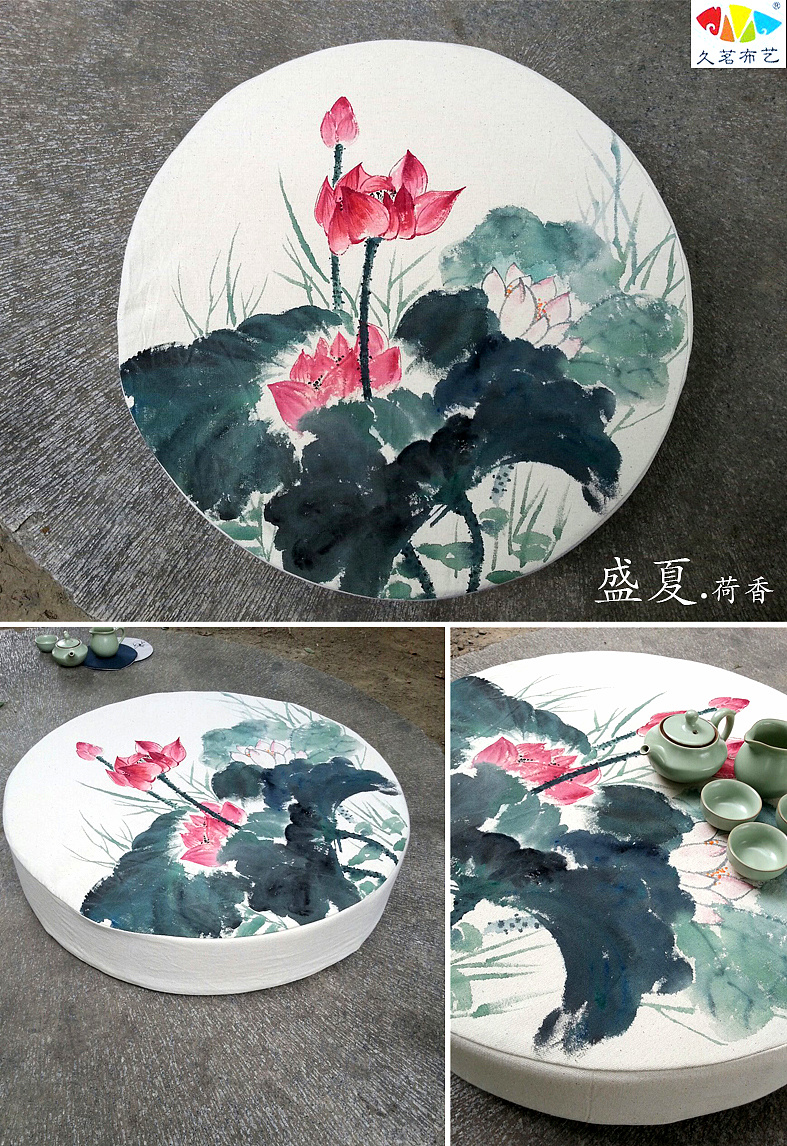 手绘布绘荷花大蒲团