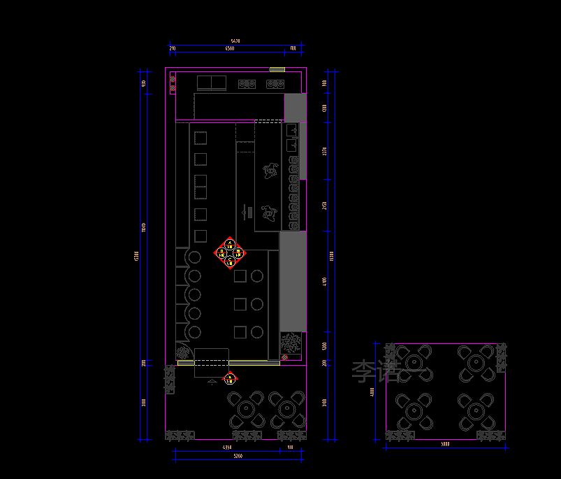 奶茶店施工图案例分享