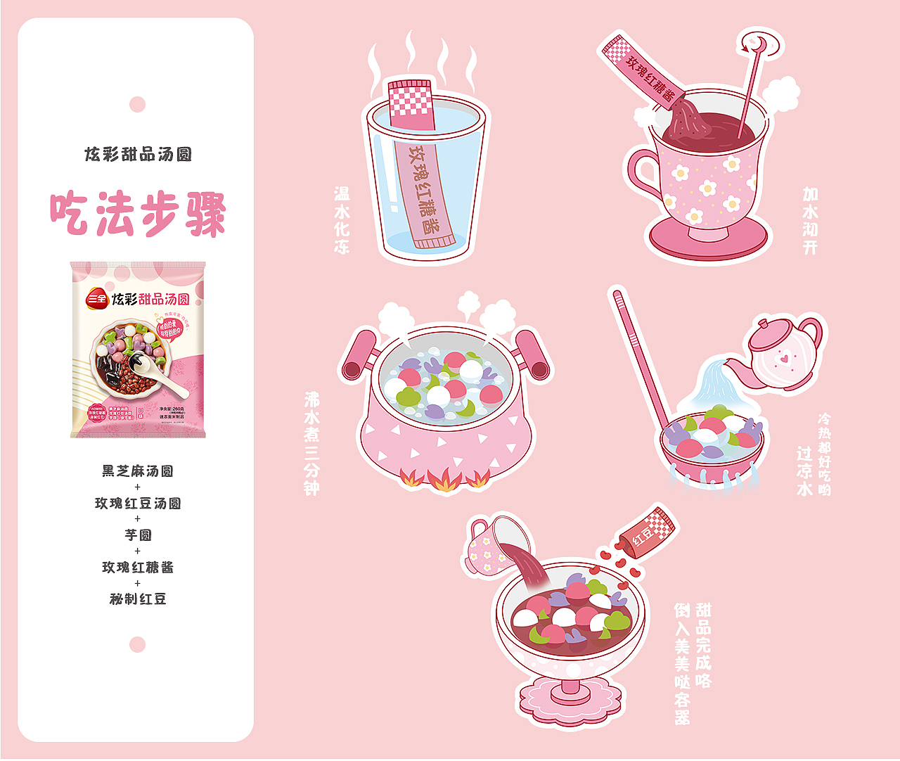 三全炫彩甜品汤圆吃法步骤系列小插图（图ZMTg5OTU4OTg0） - 商业插画 - 站酷设计师杨铁骨原创素材 - 站酷ZCOOL