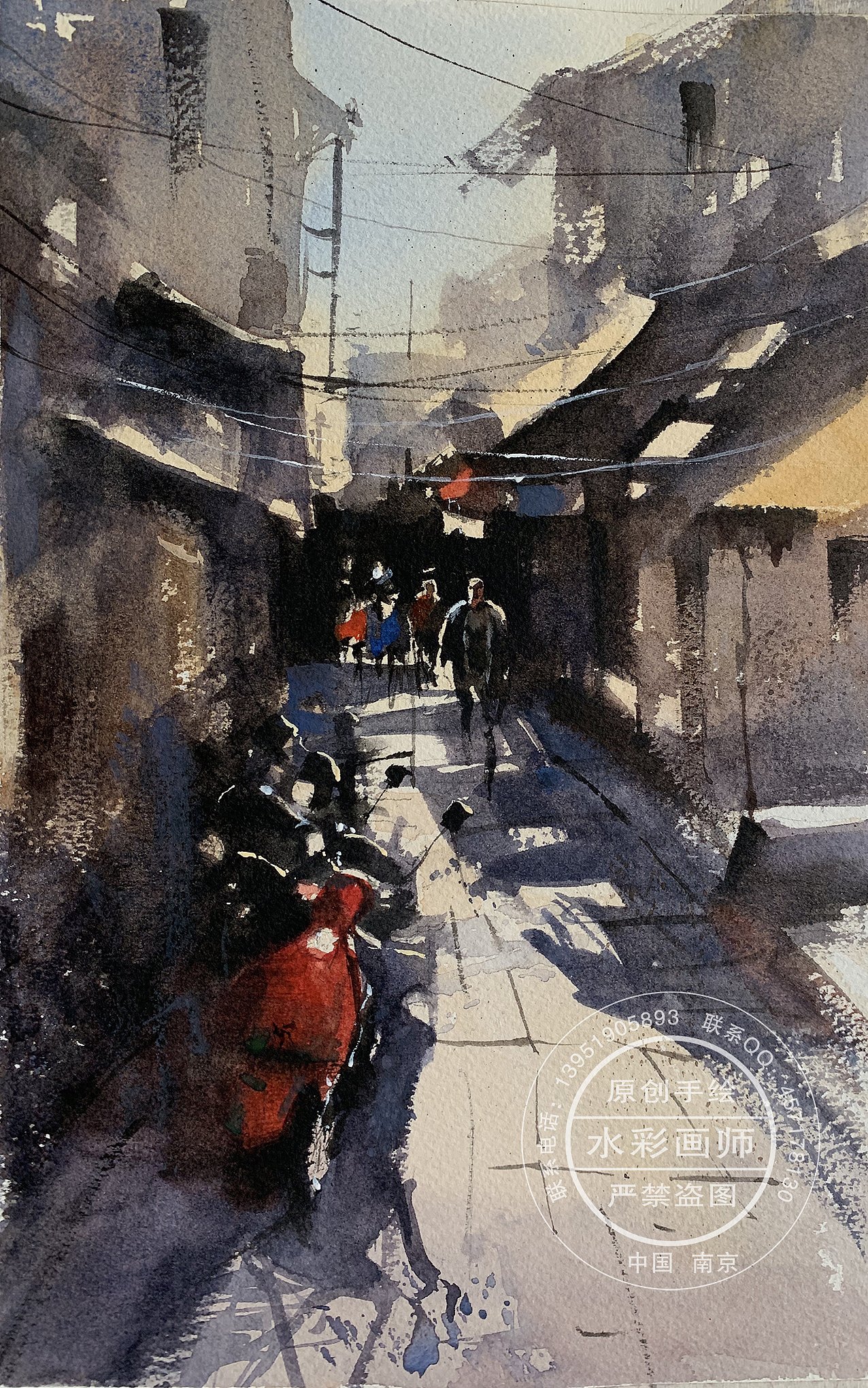 夏宇航水彩画《武昌的街巷》