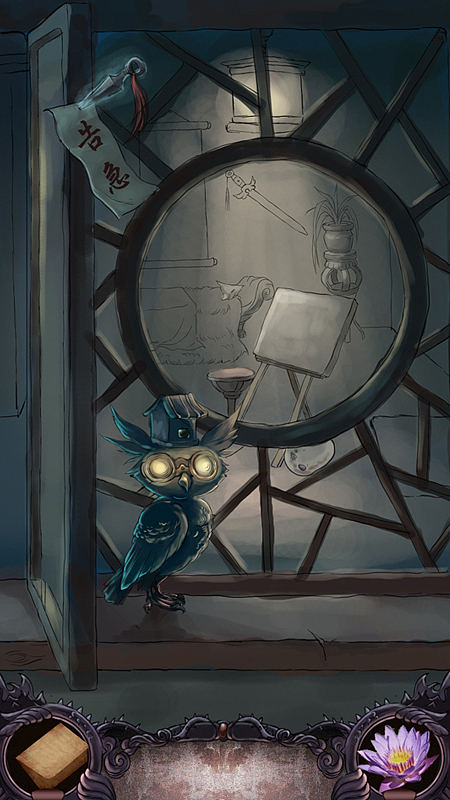 猫头鹰是照相机&nbsp;便签是飞镖插的那张江湖告急&nbsp;&nbsp;里面的画板是画册