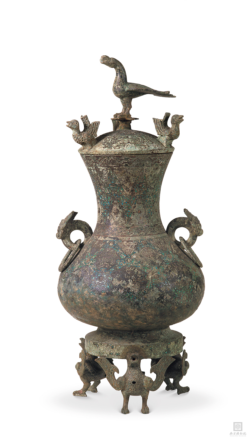 钢笔画-战国•错金银立鸟几何纹铜壶