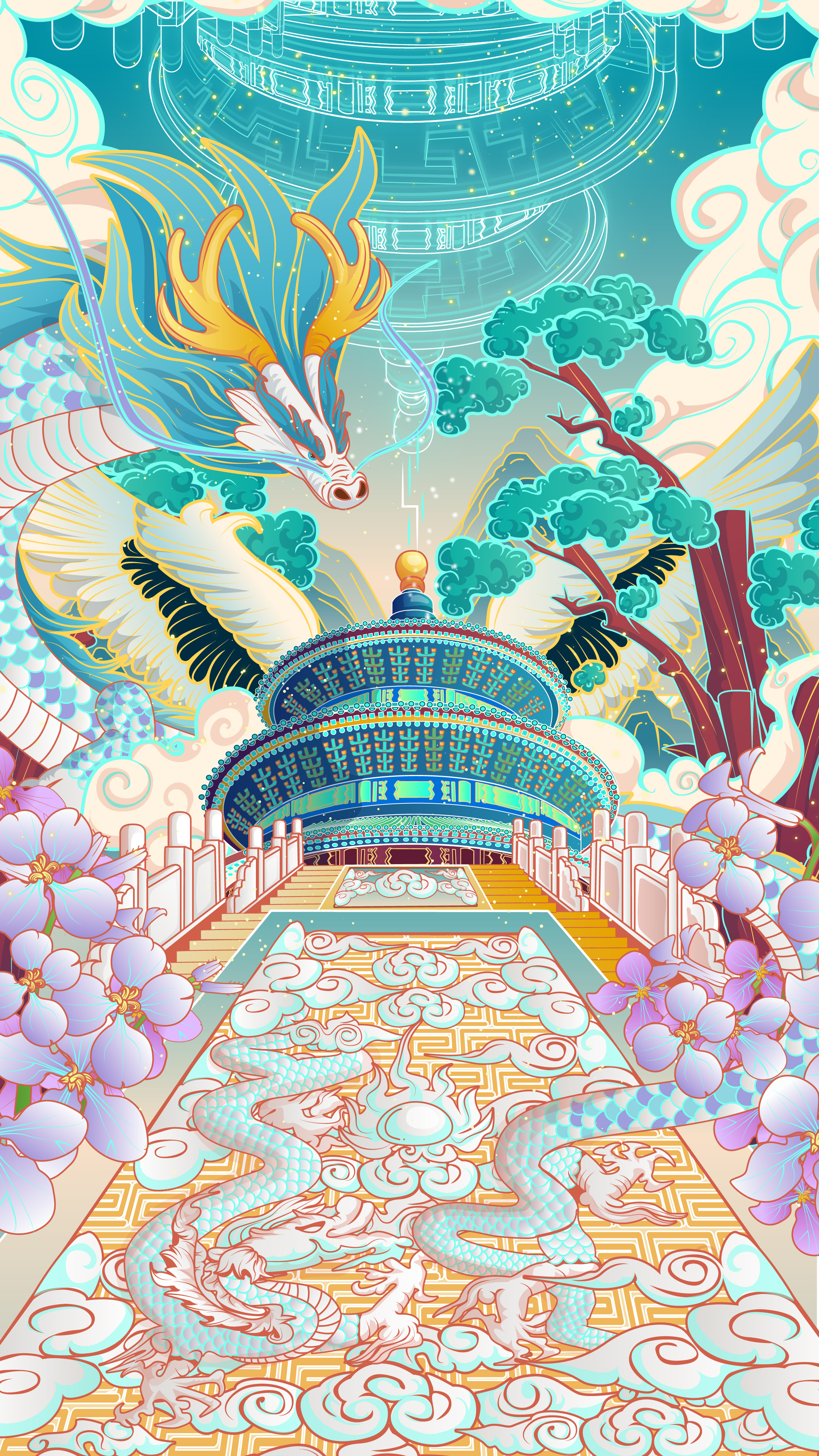 龙-天坛 中国风插画 城市古典风
