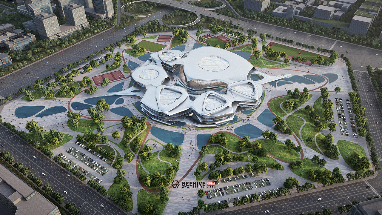 lumion未来科幻感建筑动画 / 西安-临潼三里河文体中心