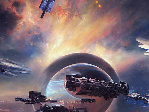 #AI创作实验室#天空中有很多宇宙行星飞船，飞向地球