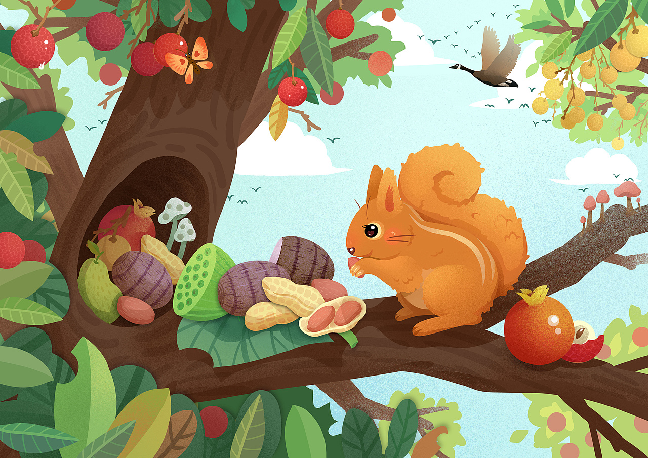 卡通手绘-可爱秋季动物松鼠-好图网