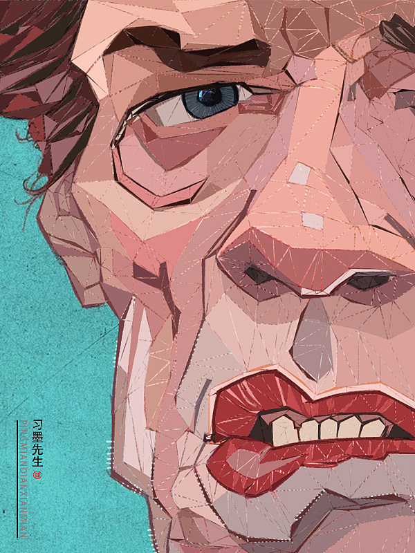 面的构成,人物的面部都是用一块一块的面拼成的.