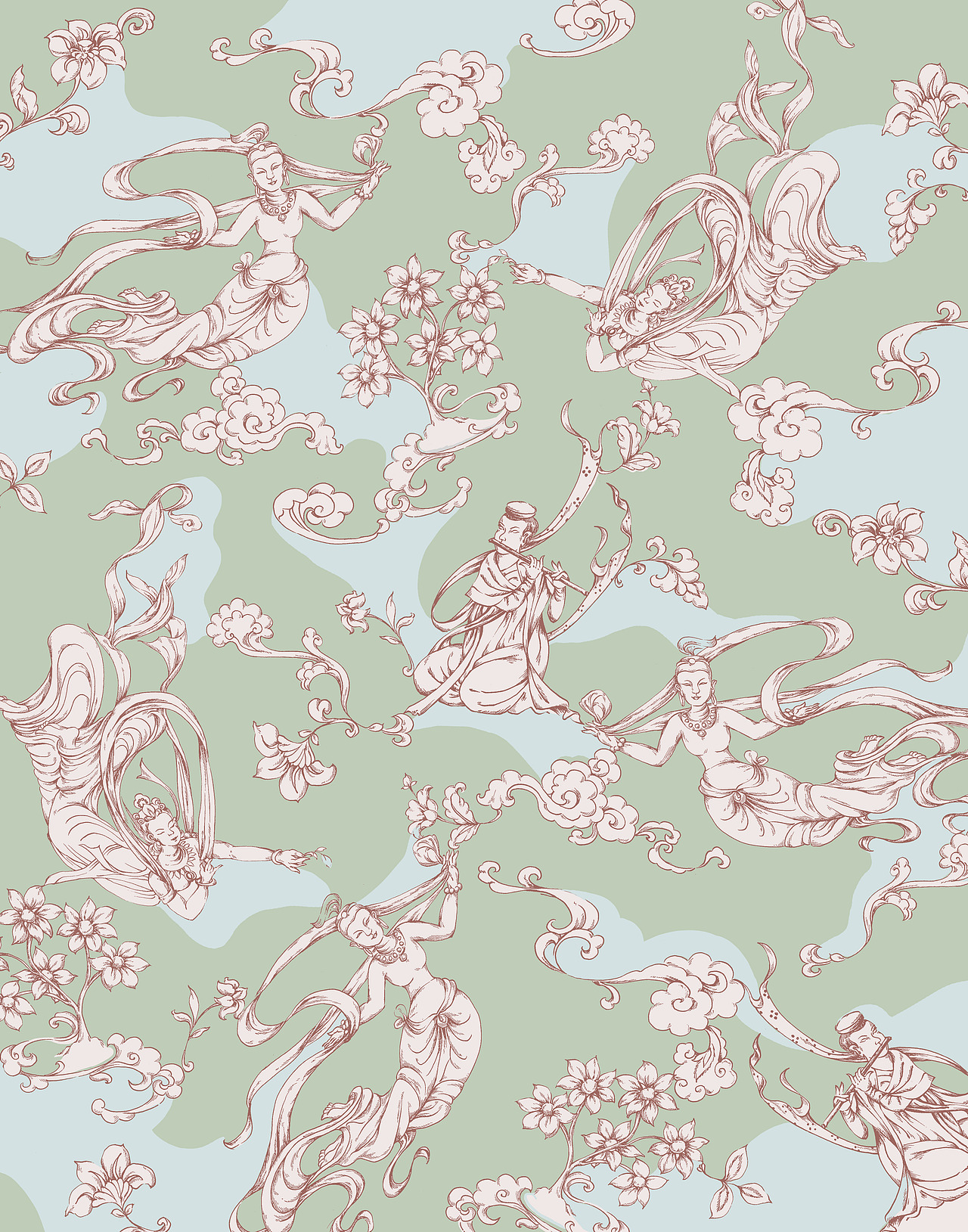 HYG原创 | 中国敦煌飞天纹样×针管笔手绘（图ZMzU3NDAzODg4） - 宣传物料 - 站酷设计师回云谷纹样文创原创素材 - 站酷ZCOOL