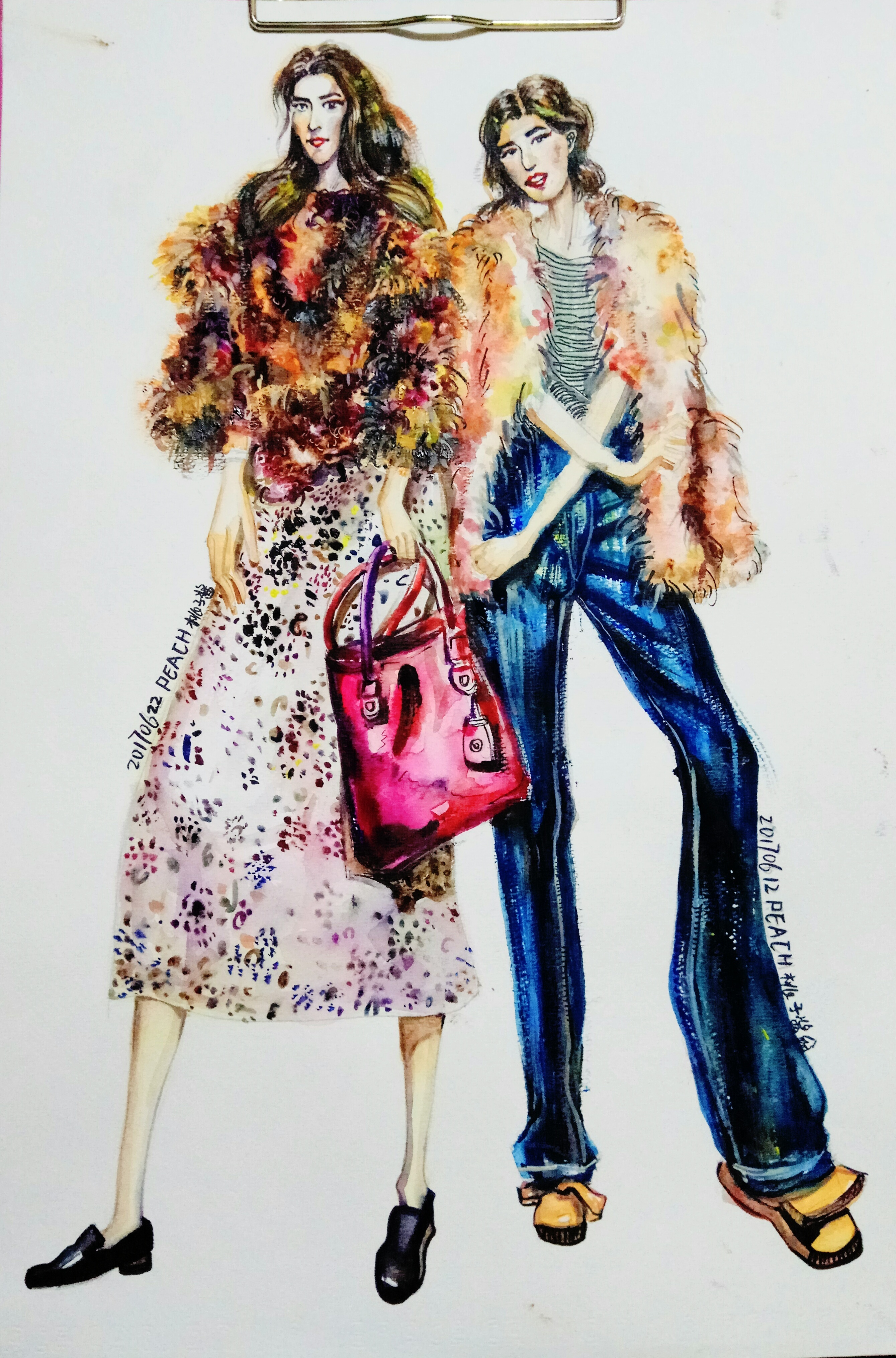 手绘皮草质感服装效果图|插画|插画习作|小小小桃儿 - 原创作品