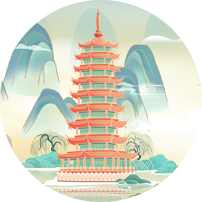 桂林-日月双塔|插画|商业插画|鹿吼吼_原创作品-站酷zcool