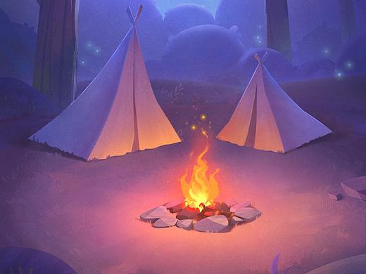 营地的夜（个人主页-ZNTE4MDEwMDg=） - 艺术插画 - 站酷设计师敦敦子原创素材 - 站酷ZCOOL