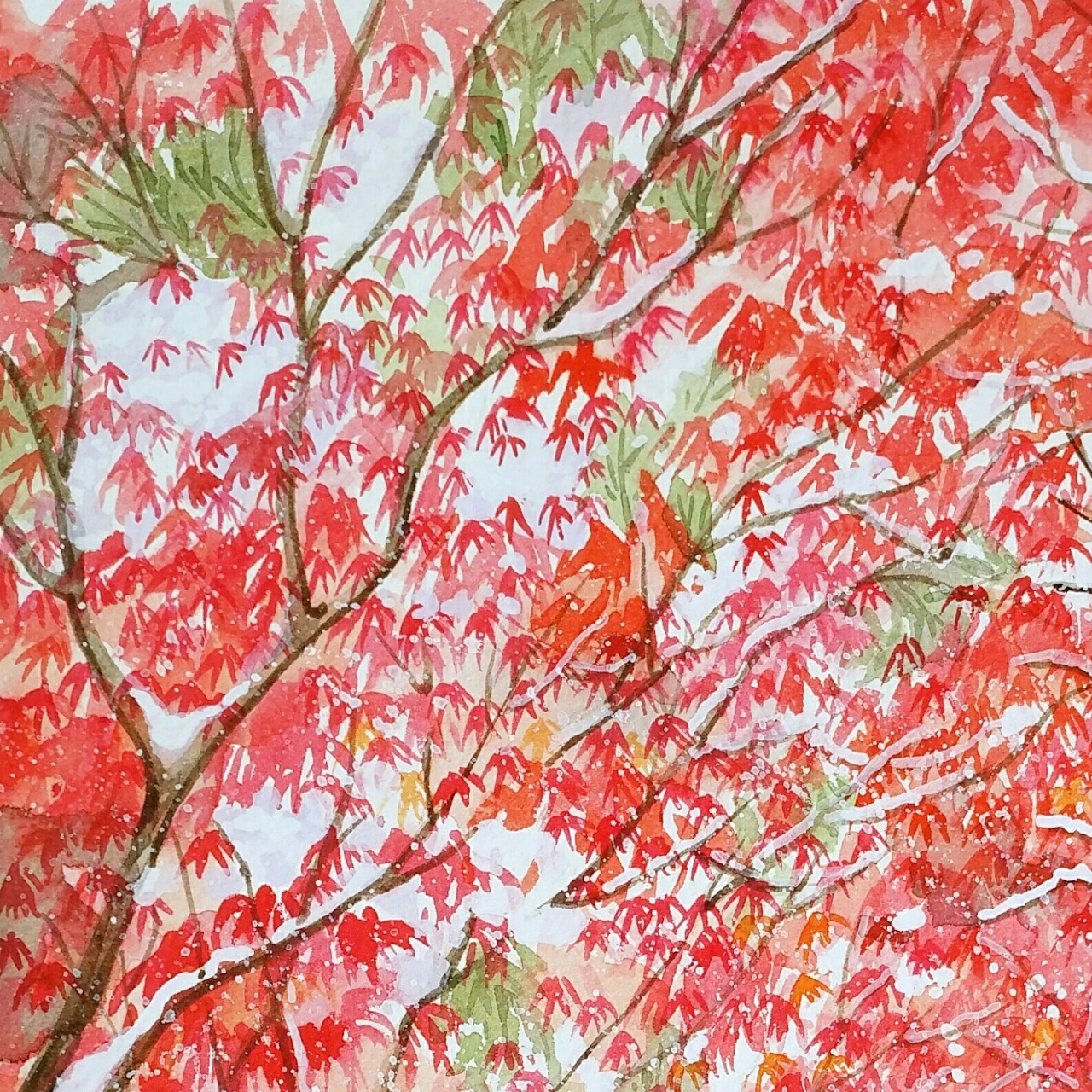 《红色枫叶》原创水彩作品