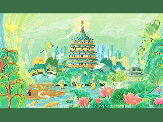 国潮城市插画——杭州印象