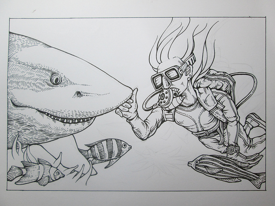 深海系列——遇见白鳍鲨（手绘过程）（图ZMTAxNDEyMDA=） - 商业插画 - 站酷设计师傅淳强画者之旅原创素材 - 站酷ZCOOL