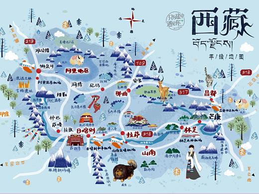 定制插画-西藏旅游地图
