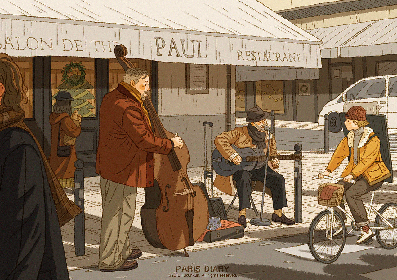 圣诞前夕,在面包店Paul门口的街头艺人,声音沙哑颓废的他痞痞地唱着:She would cook me no breakfast. She would give me no dinner. She squabble about my supper. She kicked me out of the doors. She had a nerve to ask me,would a match box hold my clothes?