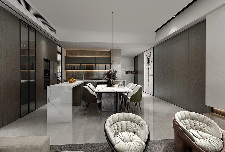 南滨特区大平层装修,现代简约风设计效果图,天古装饰