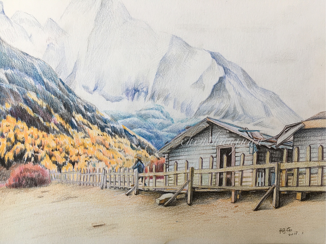 彩铅风景——雪山脚下|纯艺术|绘画|阿布art_原创作品-站酷(zcool)