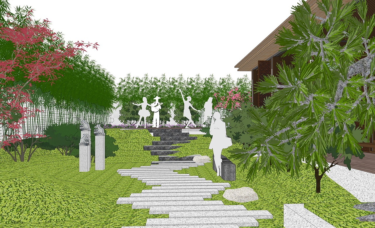 屋顶花园景观SU模型下载