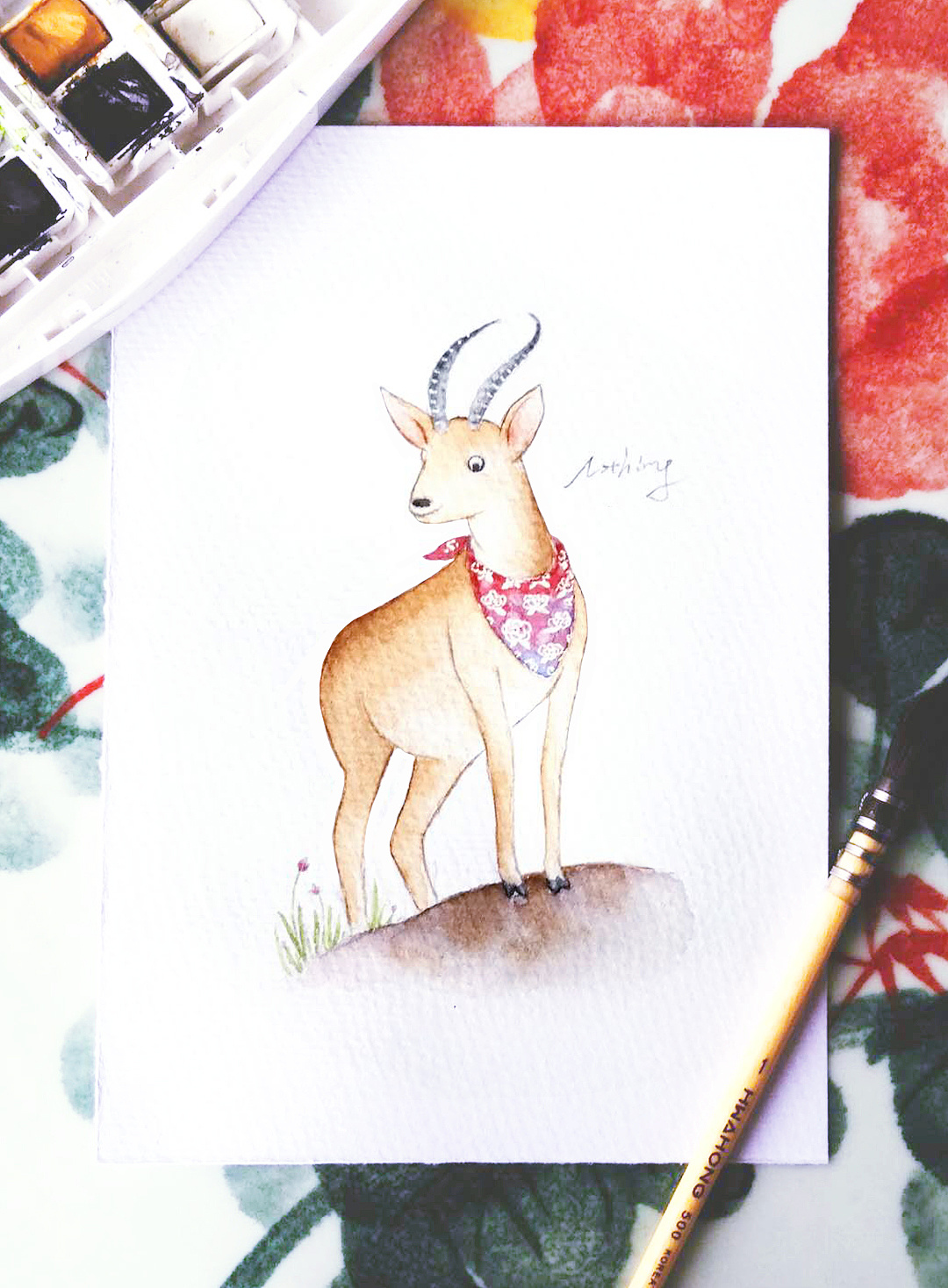 小鹿画法水彩图片