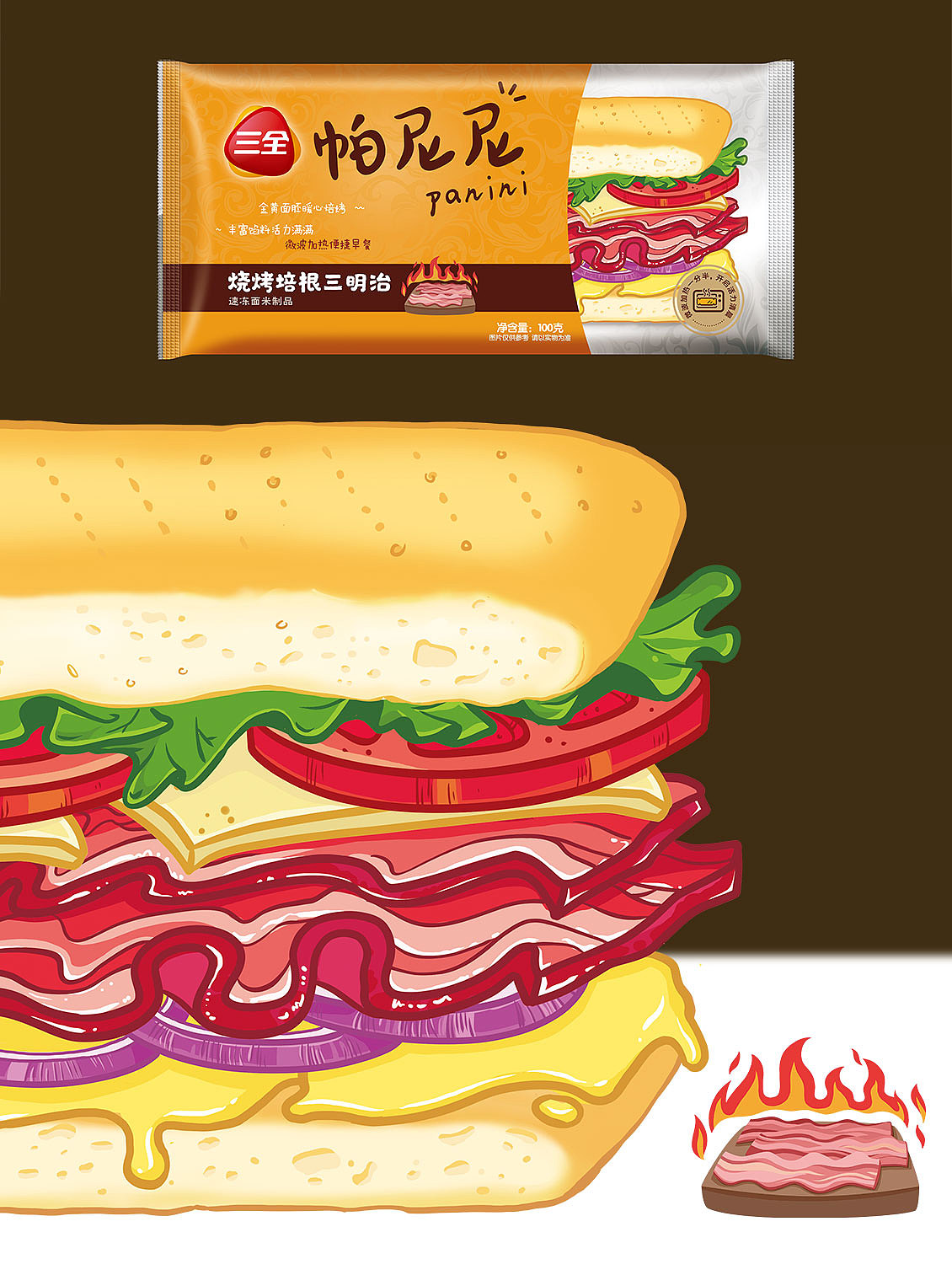 三全新品帕尼尼三明治插画设计|插画|商业插画|杨铁骨 - 原创作品