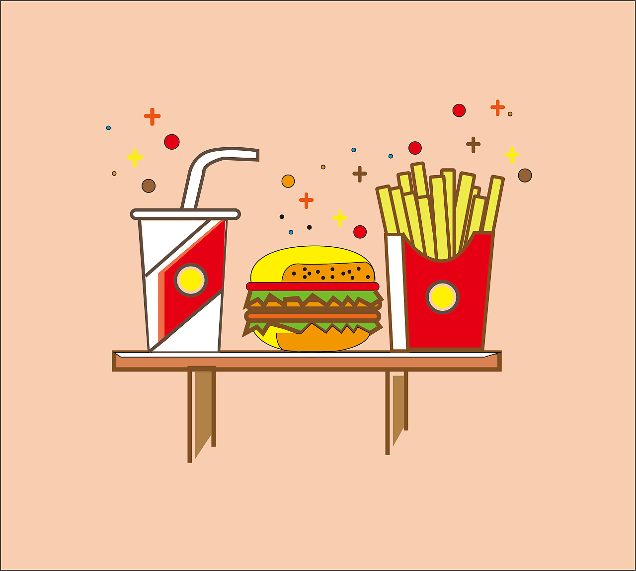 卡通手绘-汉堡套餐-好图网