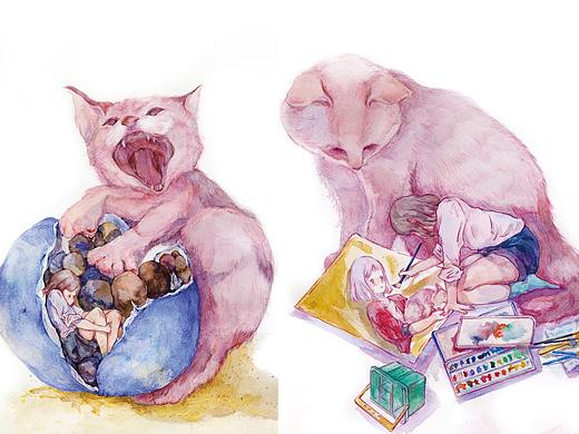 插画作品《猫与我》