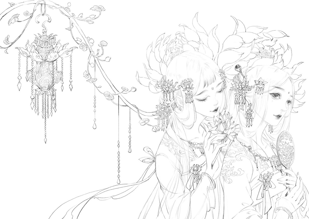 《并蒂莲》过程（图ZNjU1ODUwNTI=） - 商业插画 - 站酷设计师古戈力1原创素材 - 站酷ZCOOL