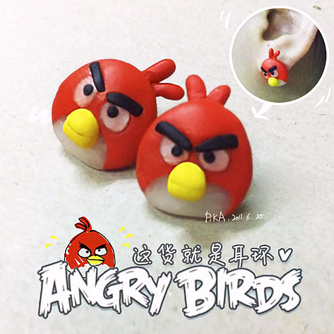 疯狂的小鸟手工软陶耳环