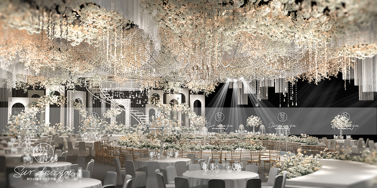 SurDesign香槟系婚礼宴会3D效果图