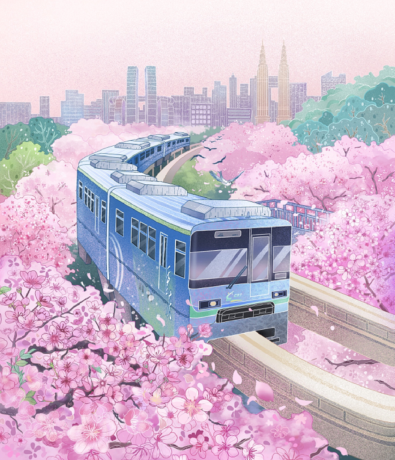 开往春天的列车插画&系列文创产品_雏田大人呢-站酷ZCOOL