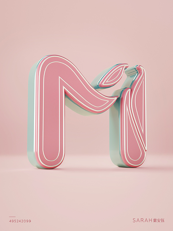 26字母c4d设计3d字体设计金属字英文字母紫安钰