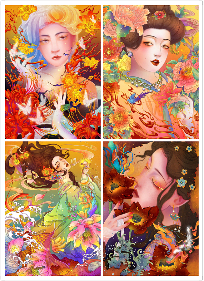 国风美人插画系列图附线稿