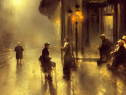 #AI創(chuàng)作實驗室#街頭黃昏，年老的人，陽光，輪廓