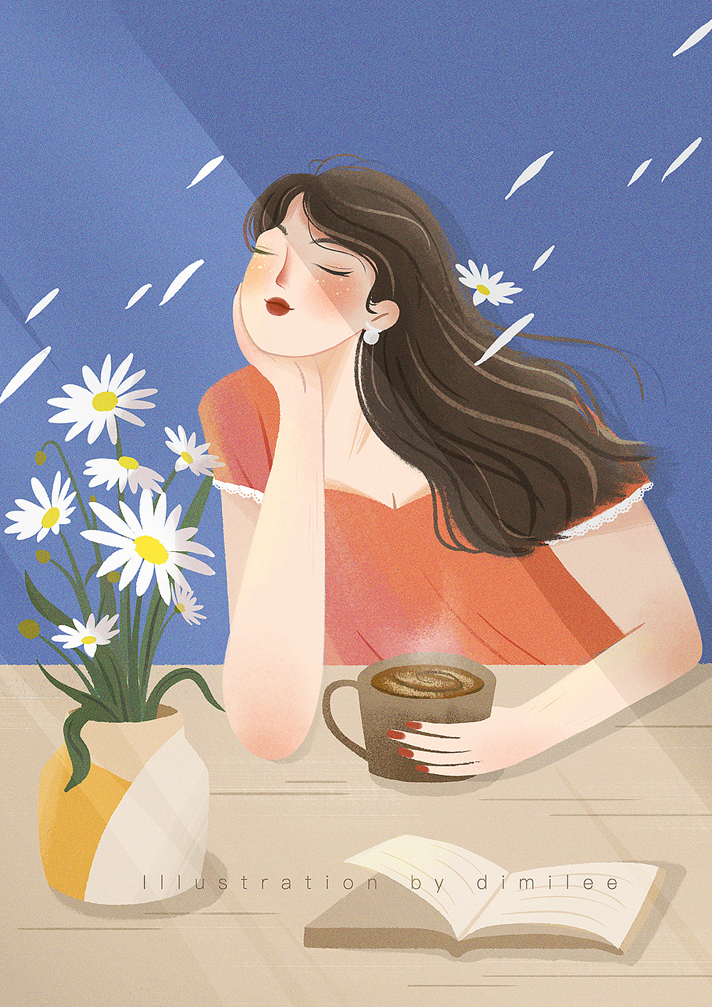 原创插画 只闻花香 不谈悲喜