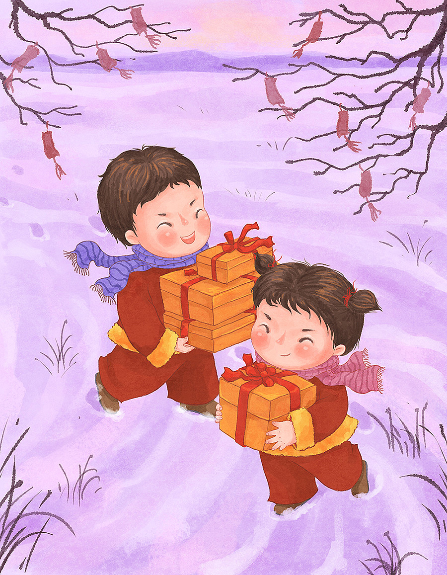 十二月新年插画（图ZMjgxMzc5MDI0） - 创作习作 - 站酷设计师李那那原创素材 - 站酷ZCOOL