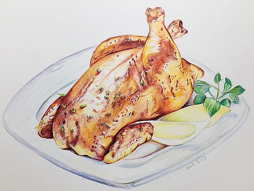 彩铅《烤鸡》