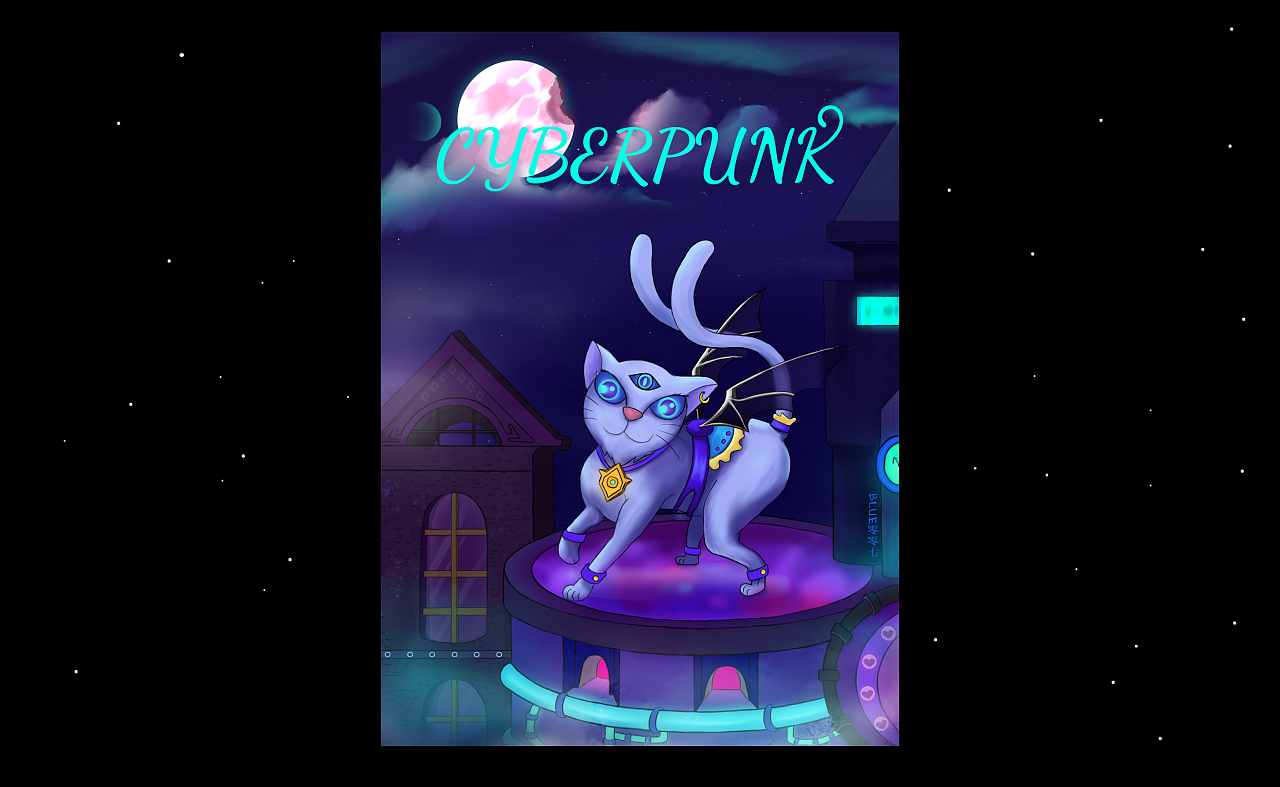 猫做主角画的赛博朋克风