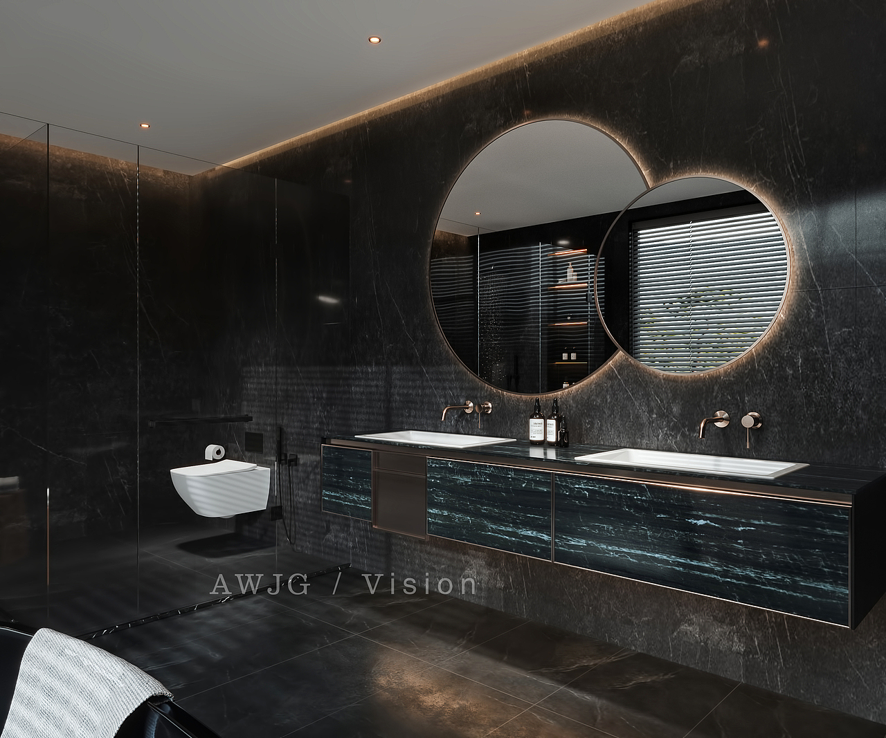 现代暗黑色调卫生间