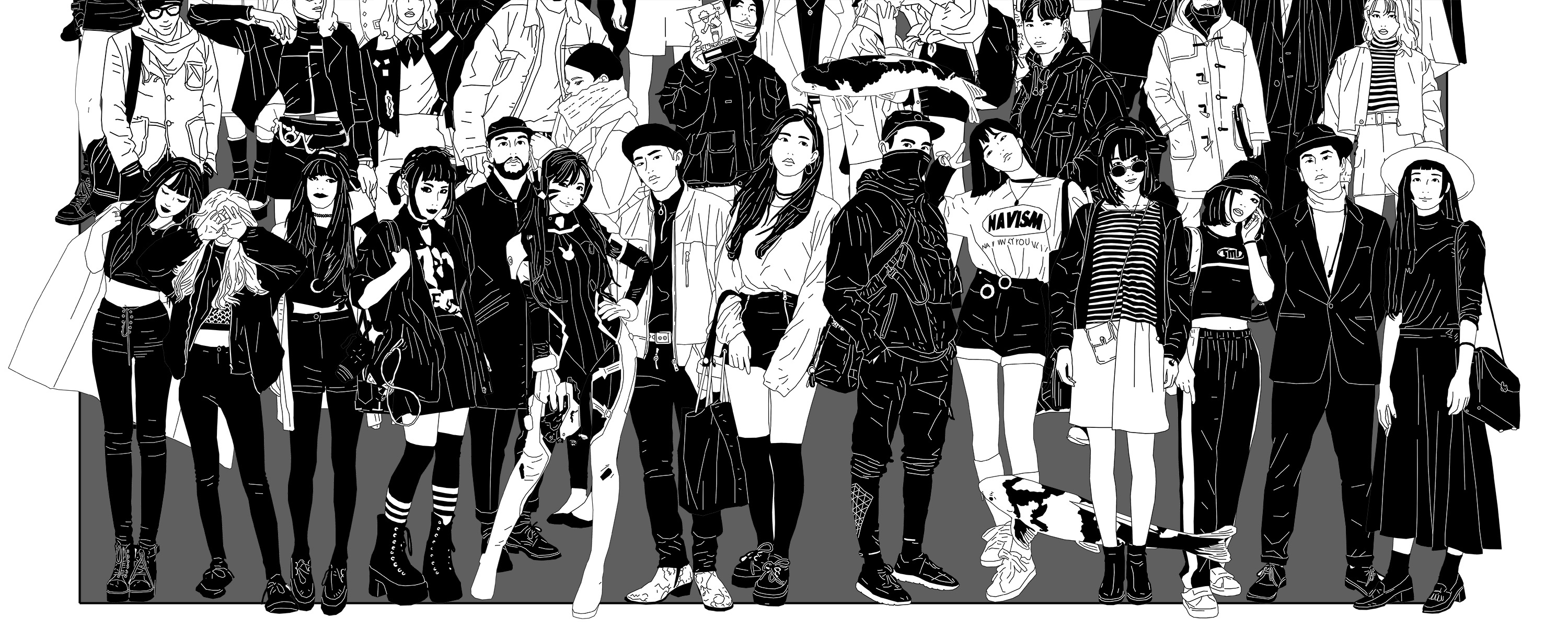 单线条黑白街拍人物(含彩蛋版)|插画|其他插画|一止一 - 原创作品