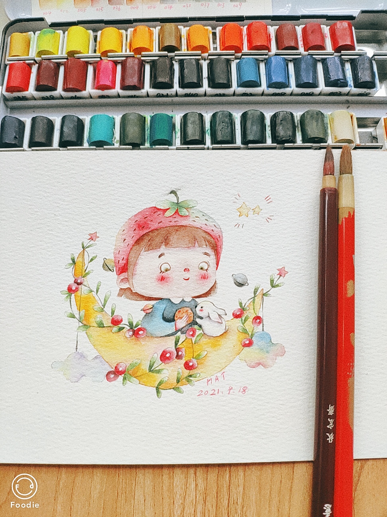 中秋节主题水彩小插画