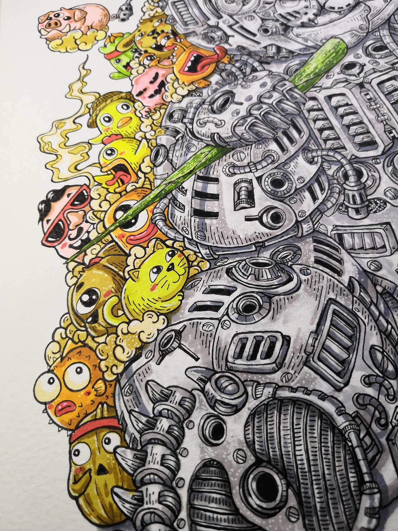 熊猫的机械幻想绘画过程及局部赏析